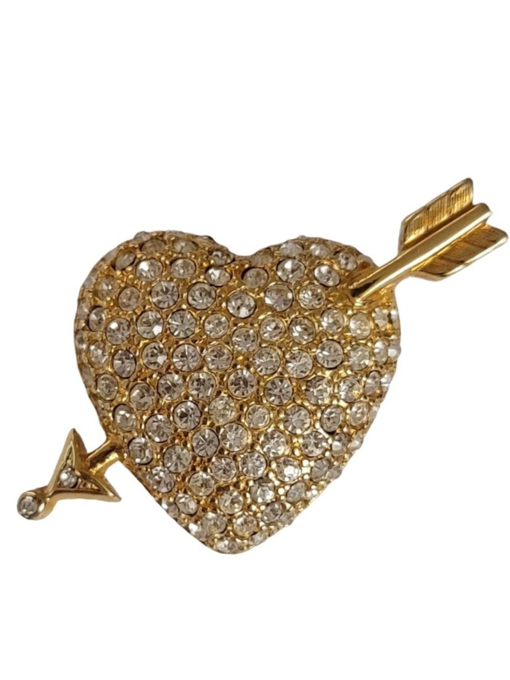 Swarovski Swan Logo Gold Tone Clear Crystal Cupids Heart Arrow Brooch E103 - Picture 2 of 10
